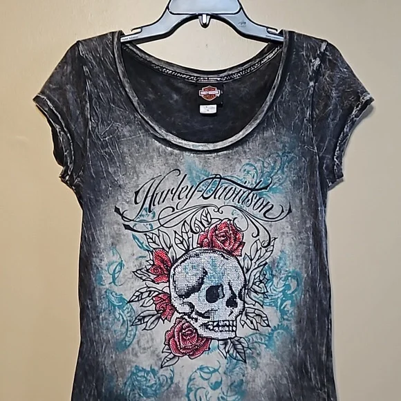 Harley-Davidson Rhinestone Skull T-Shirt - Picture 4 of 8